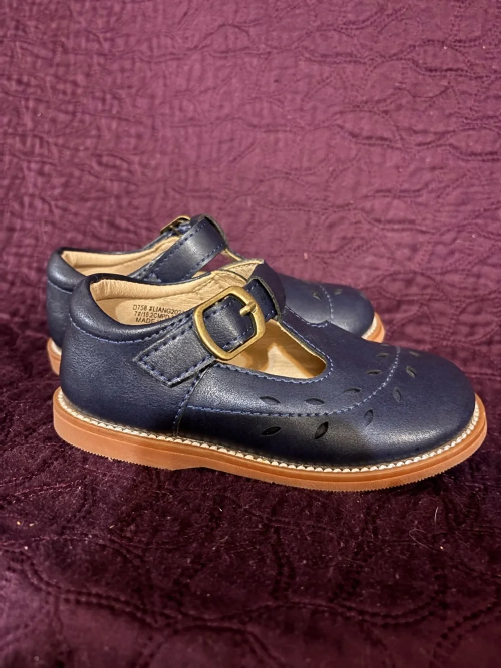 Kids Navy T-Strap Mary Jane Shoes - Picture 7 of 7